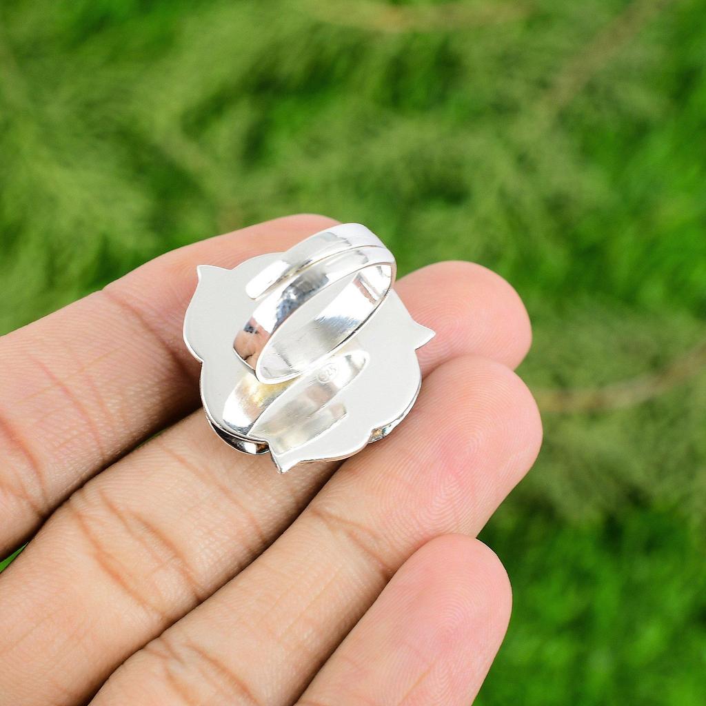 Gift For Her Natural Swiss Blue Topaz Promise Flower Adjustable Ring 925 Silver