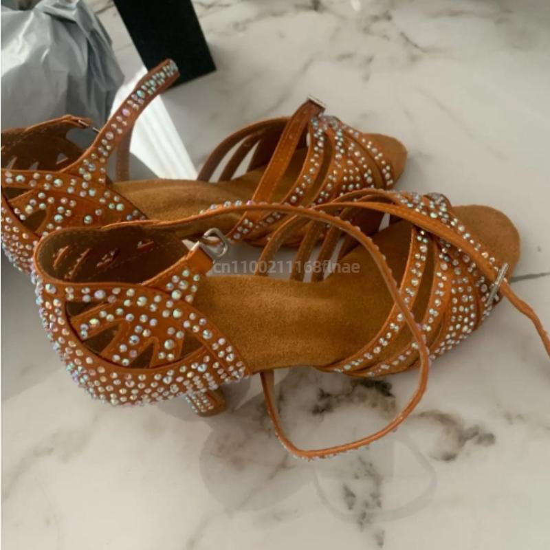 Scarpe Nuove da Danza Latina per Interni ed Esterni, Scarpe da Danza Latina Americane a Suola Morbida, Scarpe da Ballo da Donna per Adulti con Intarsi di Diamanti