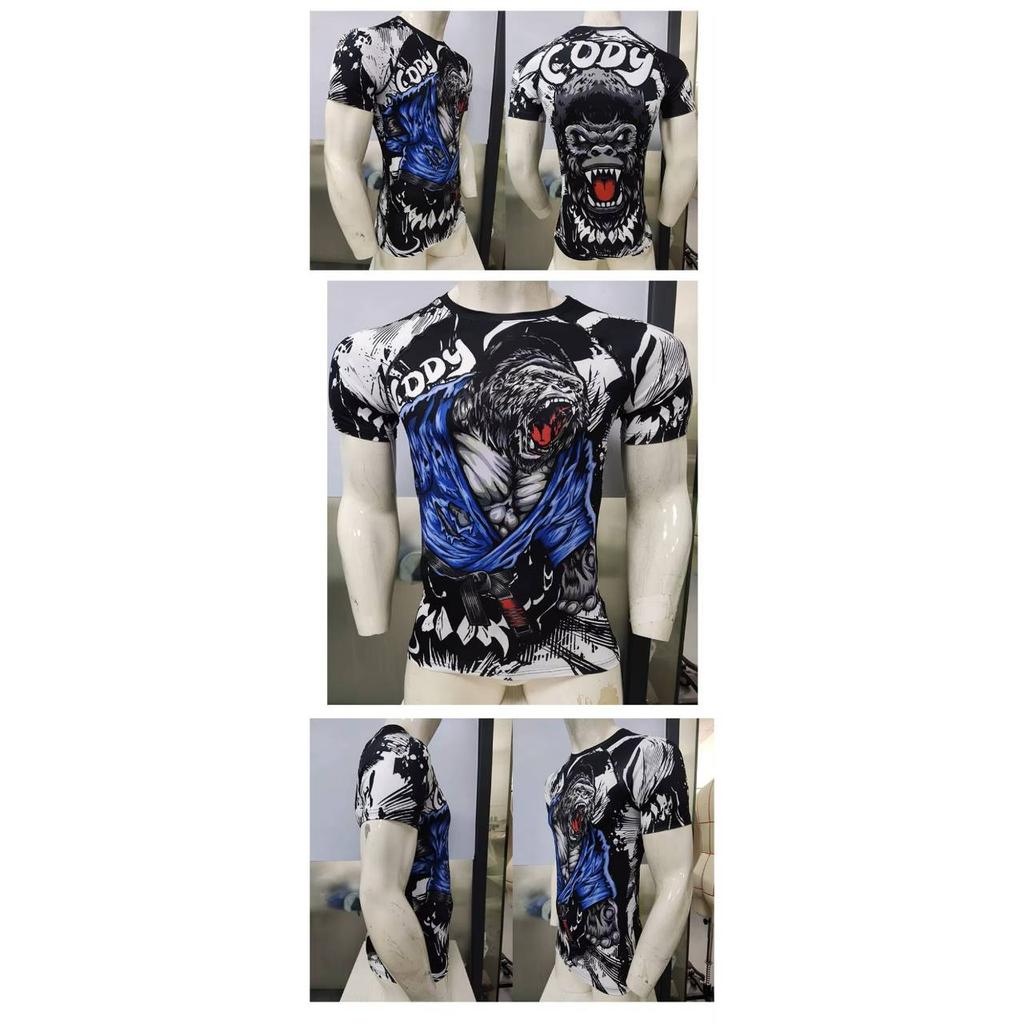 Muay Thai Kickboxing Boxing MMA UFC Shirt Slim Athletic Fit Long Sleeve Turtle Neck Gym Unisex Men Women Fitness Workout Quick Dry Print Training Tee