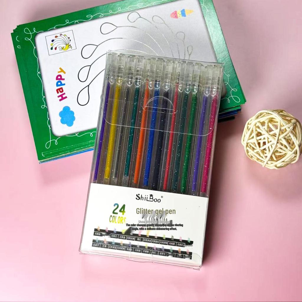 Fluorescent Glitter Gel Pen - Flowing Sand Pearlescent Colors for Students and Journals