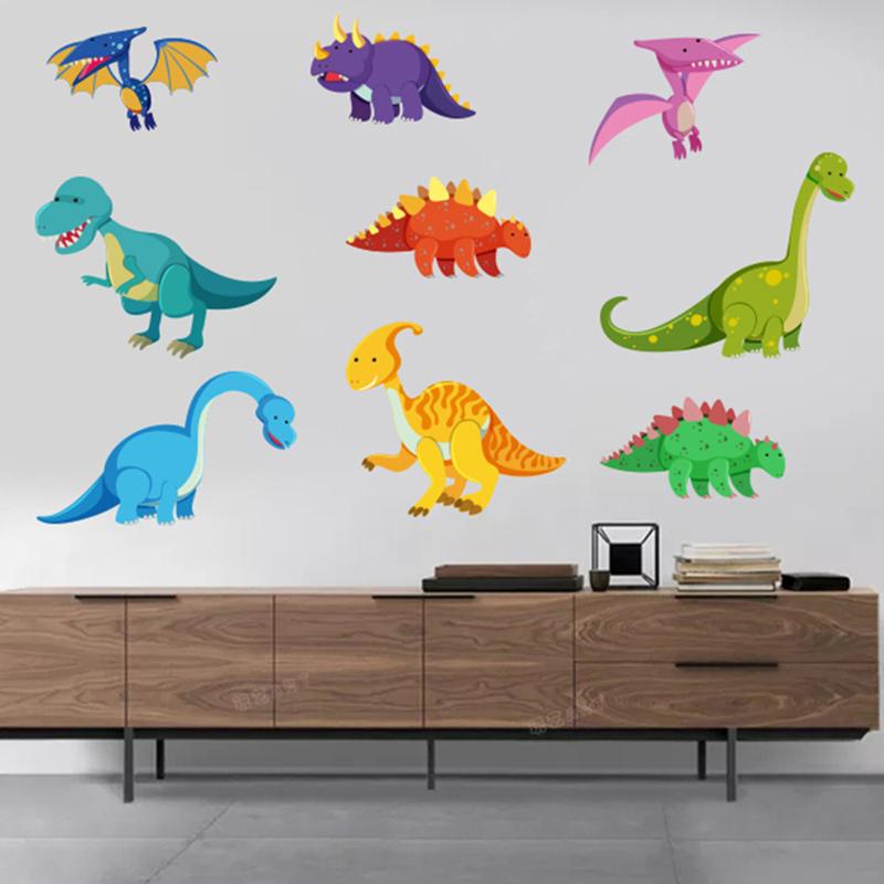 DIY Colorful Dinosaur Wall Stickers for Kids Removable Nursery Kindergarten Living Room Decor Cartoon Dino Decals Easy Peel & Stick