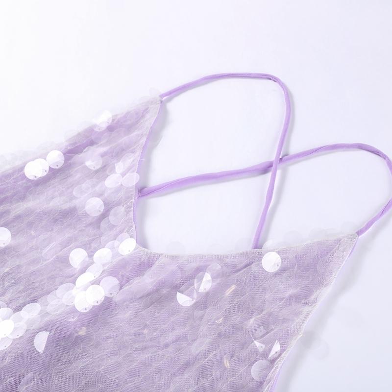 Seksowna Sukienka Party z Siatki z Cekinami Kobiety Patchwork Sling Dekolt V Bez Pleców Długie Sukienki 2025 Wiosna Lato Pani Wąska Sukienka Bez Rękawów