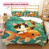 Cat and Fish Pattern Bedding Quilt Set  Home Decoration  Gift (1 * duvet cover + 2 * pillowcase  without core)