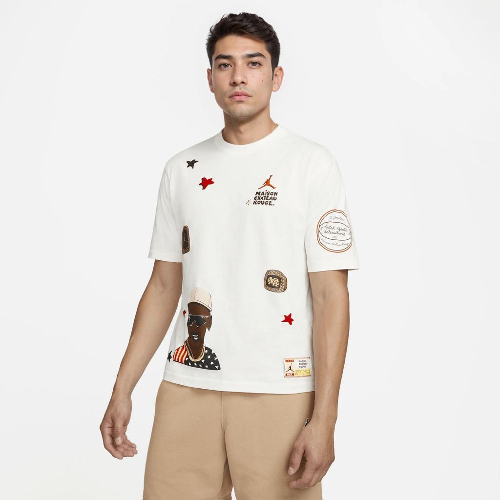 Jordan X Maison Chateau Rouge Joint Vintage Basketball Character Cartoon Print Short Sleeve T-Shirt Men Tops Sail-White DJ9767-133