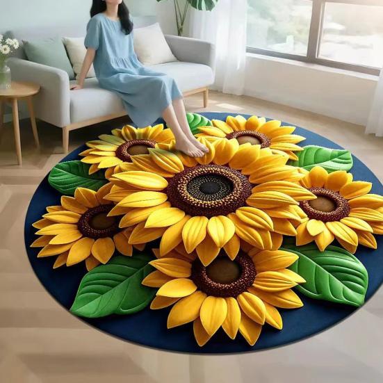 Diatomaceous Earth Floor Mat 3D Sunflower Pattern Plush Quick Drying Non-Slip Absorbent Bath Mat
