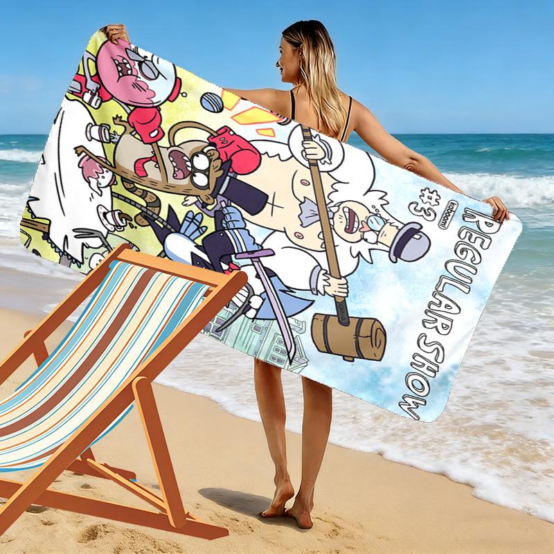 Qu-Xiu Regular Cartoon Print 2D Flat Print Beach Towel, Large Soft Quick Dry Towel for Beach Camping SwimmingZSTJ0915342