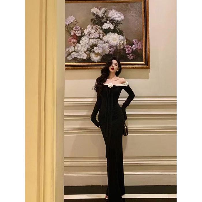 Spicy One-Shoulder Slimming Fishtail Long-Sleeve Dress Extra Large