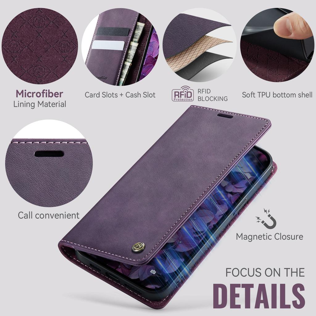 For iPhone 15 Plus Case CASEME 033 Series RFID Blocking Wallet Stand Calf Texture Leather Phone Cover