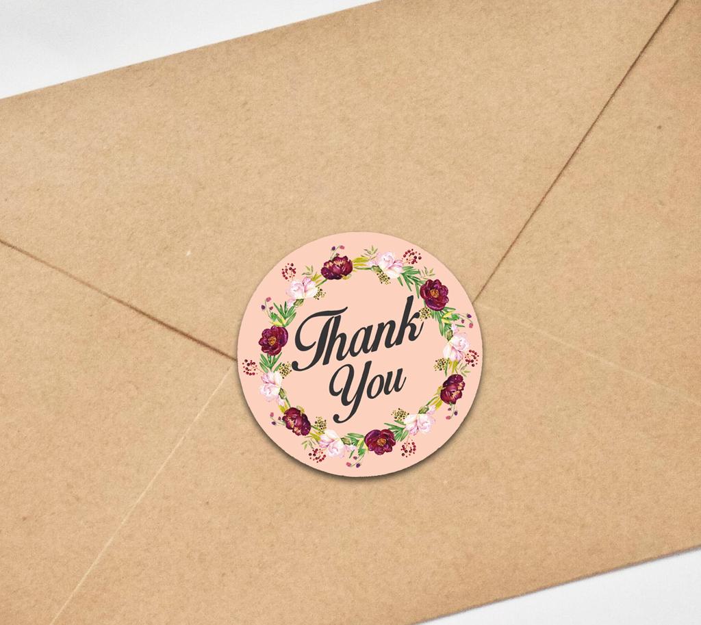 Darling Souvenir 45 Pcs Floral Wreath Round Thank You Black Stickers Envelope Seals-1.6