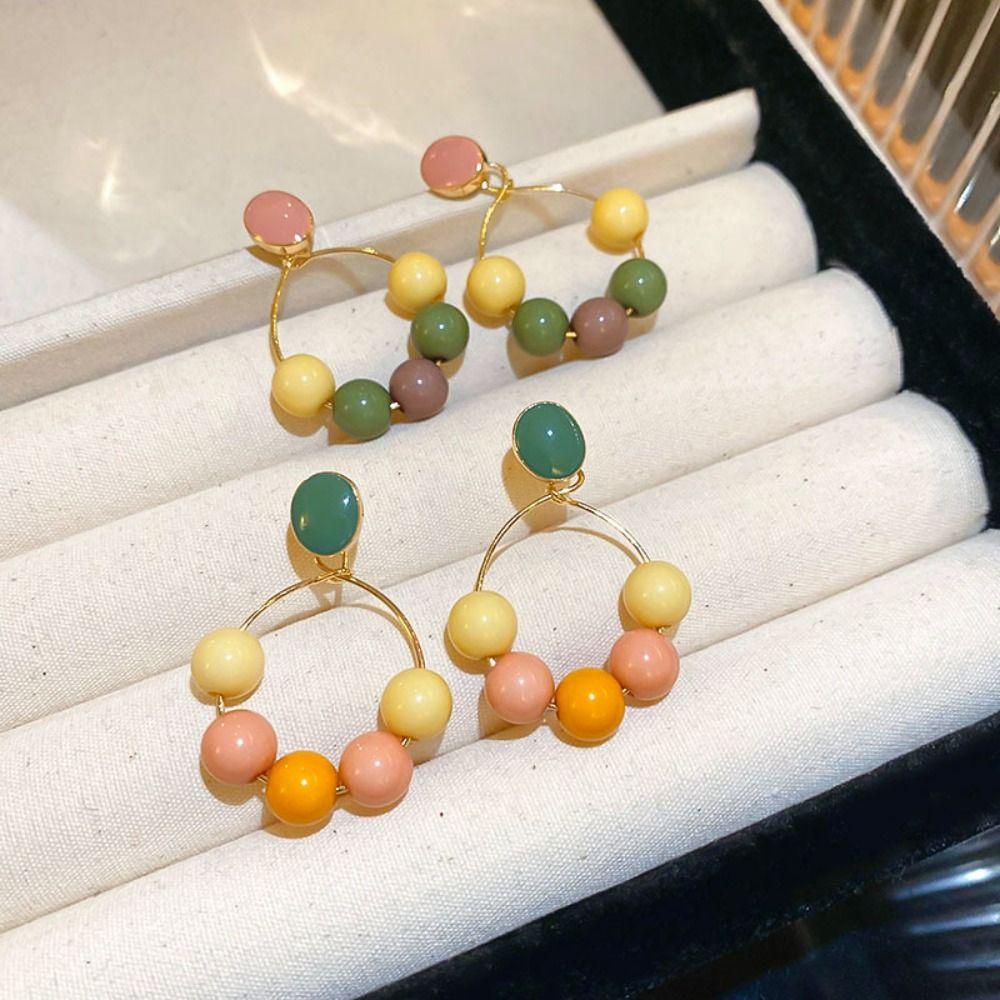 

Elegant Color Bead Earrings Fashion Geometric Ear Stud Handmade Dripping Oil Drop Earring Party