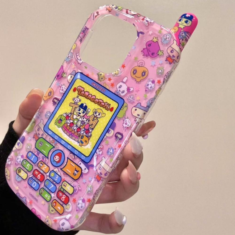 NEUE Cartoon Tamagotchi Stil Handyhülle für iPhone 16 Pro Max Acryl Aufkleber Anhänger dekorieren Mädchen Geburtstag Feiertagsgeschenke