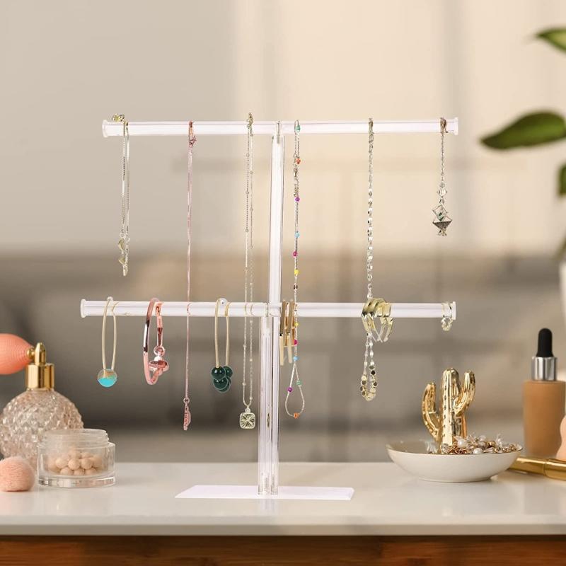 Acrylic Hairband Display Stand 2-Tier T-bar Hair Hoop Headband Hanging-Jewelry Organizer for Necklaces Bracelet Earring