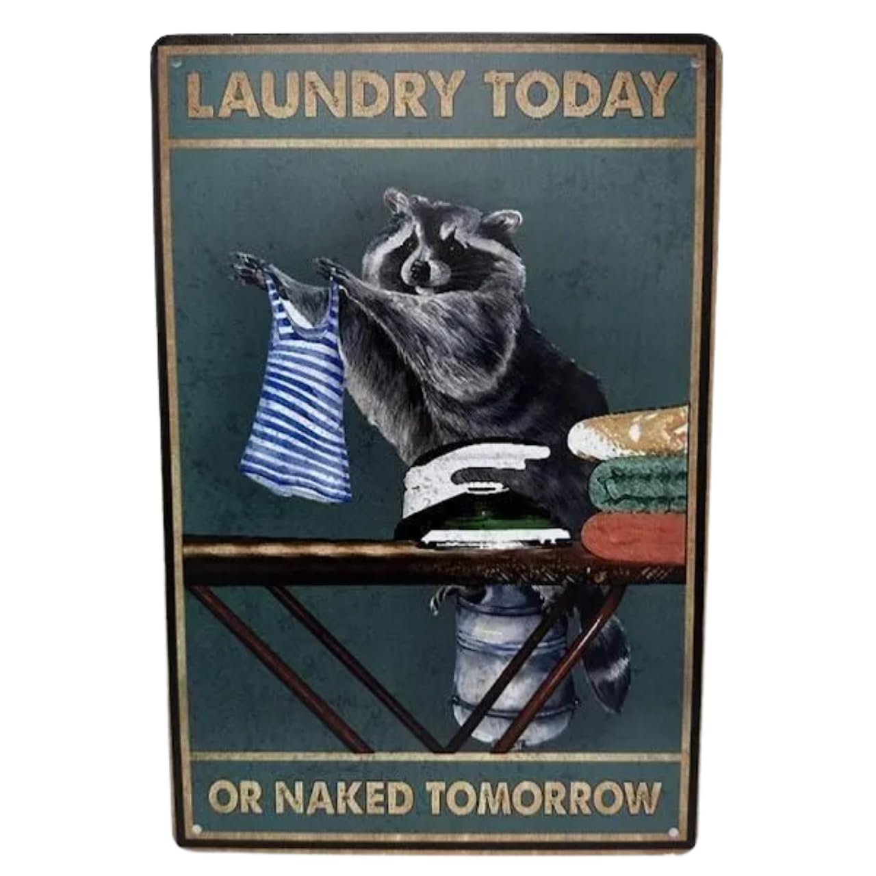 

Raccoon Laundry Tin Retro Vintage Decorative Humorous Laundry 30cm x 20cm Sign, Sign, зелений