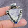 Natural Sodalite, Blue Topaz Handmade 925 Sterling Silver Pendant 2.27" t0U95