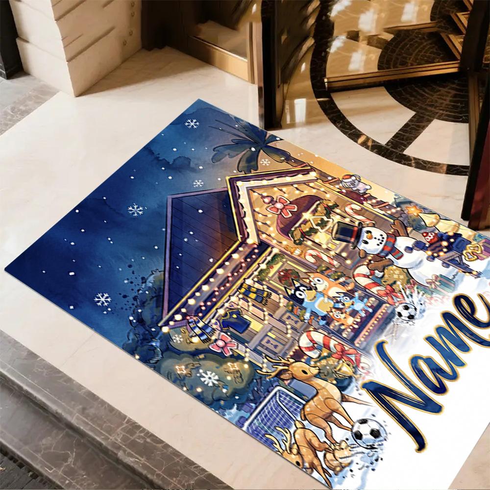 Soccer Fun Blue Heeler Customized Name Floor Mat Design for Bedrooms Playrooms Outdoor Dormitory Anti-slip Rug Anime Office Decor