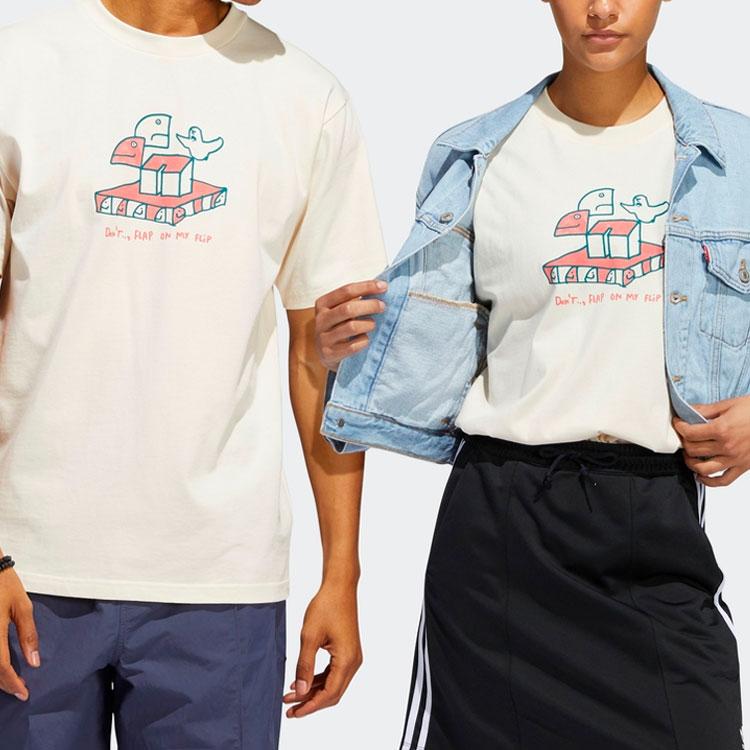 Adidas Originals Clover Cartoon Print Sports T-Shirt Unisex Tops Grey White HC2192