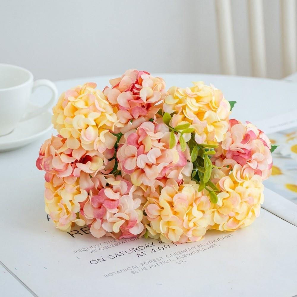 3D 10 Heads Artificial Hydrangea Flowers Arrangement Plastic Fake Flower Fake Plants Silk Flowers Home Decor