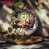 Vintage Christmas Metal Wall Sign Round Santa Reindeer Holiday Home Decor Art