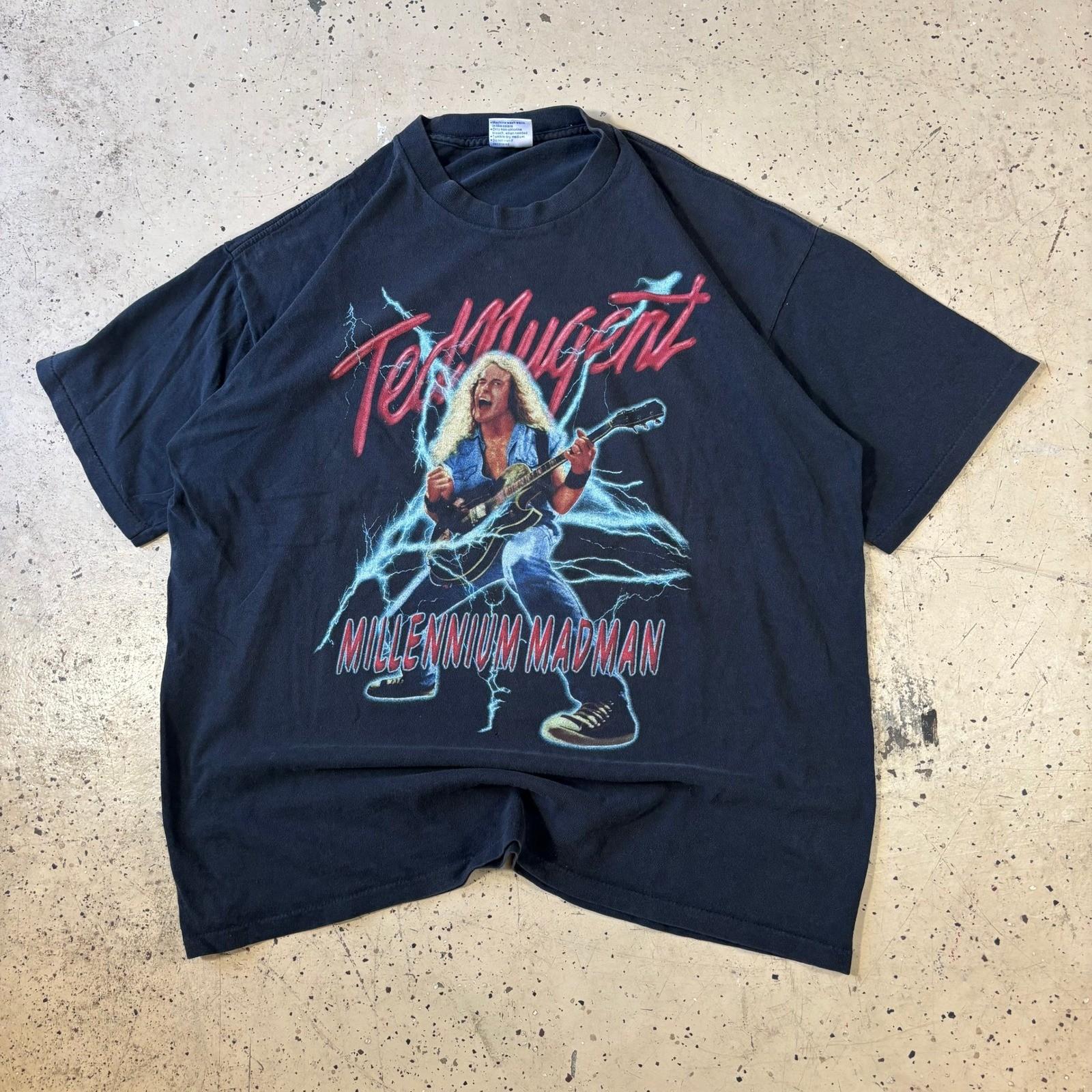 Amazing Vintage 90s Ted Nugent Black Millennium Madman Tour T-Shirt Mens XL Unisex T-Shirt L