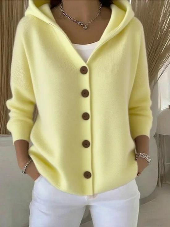 2026 European-American Hooded Knit Cardigan: Women's Loose Fit Solid Sweater Coat for Spring & Autumn