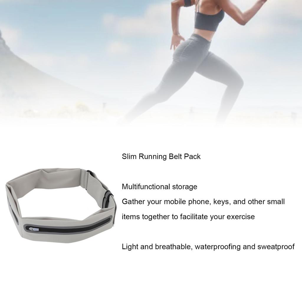 Slim Running Belt Pack Portable Waterproofing Fitness Workout Belt Sport Waist Pack Exercise Waist Bag for Hiking Cycling Grey