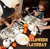 Halloween Skeleton Placemats Set of 4, 12x18 Inch Pumpkin Bats Table Mats, Washable Heat Resistant Place Mats for Kitchen