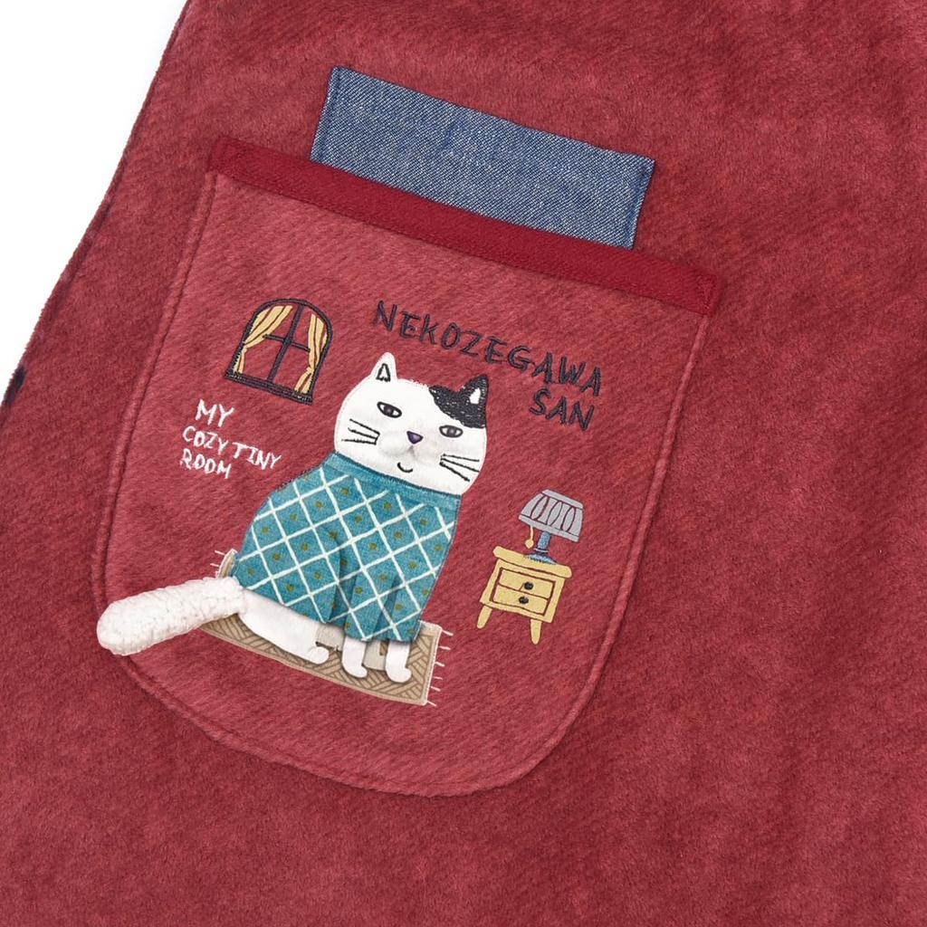 Fleece Fleece Dress Open [Kusuguru Japan] Apron, Apron, Red, M-L
