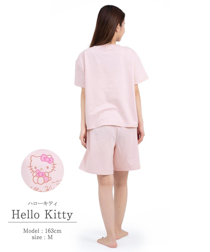 Hello Kitty Set Up Mini Fleece Shorts Top and Bottom Set Pajamas Roomwear Loungewear Tight Ribbon Hello Kitty [SAZAC] T-suit Women's T-shirt