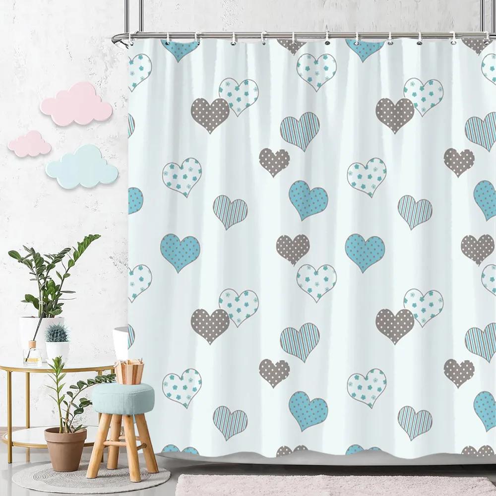Beautiful Love Rainbow Shower Curtain Gift Idea Bohemian Printed Pattern Polyester Fabric Bath Curtain Bathroom Decor With Hooks