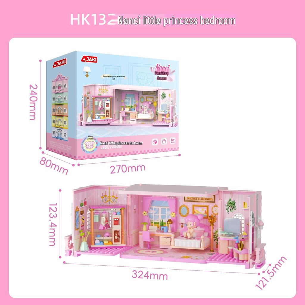 Jiaqi Blocks: Princess Nanci Bedroom & Music Room Set - Stackable House Street Scene Ornaments for Girls