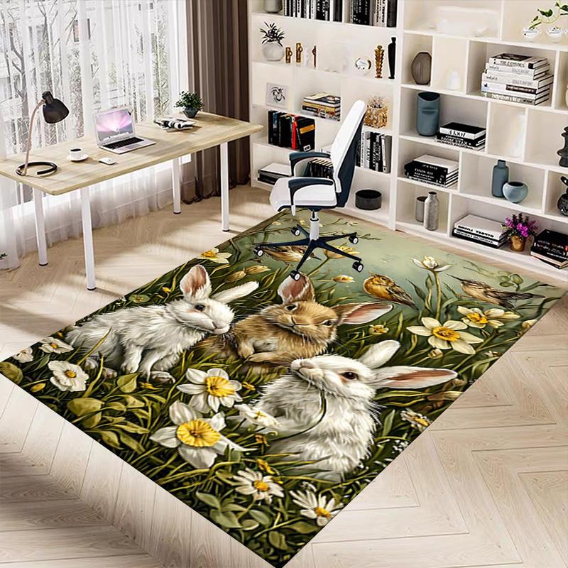1PC bunnies flowers Extra Large Non Slip Floor carpet, Office, family, Studio   Large Area Rug Indoor Rugs, Bold Statement Piece