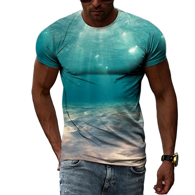 Summer Landscape Pattern T-shirts Casual Personality Hip-hop Trend Round Neck Tees Fashion Men's Street Cool Short-sleeve Top