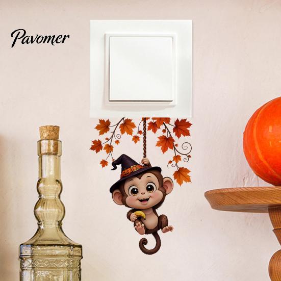 Creative Wall Ornaments Cute Hanging Monkey Switch Sticker for Christmas/Halloween Decor, Self-Adhesive Light Sticker, Removable PVC Halloween Socket