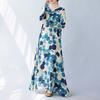 Real spring new literary large size loose printing round neck long sleeve dress women's long dress