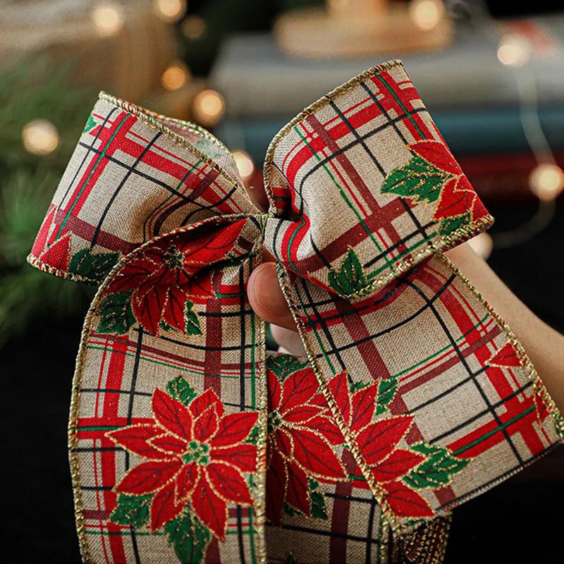 2M/Roll Christmas Classical with Wired Edge DIY Xmas Tree Ribbon Gift Wrapping Craft Ribbon Wreath Bows Imitation Hemp