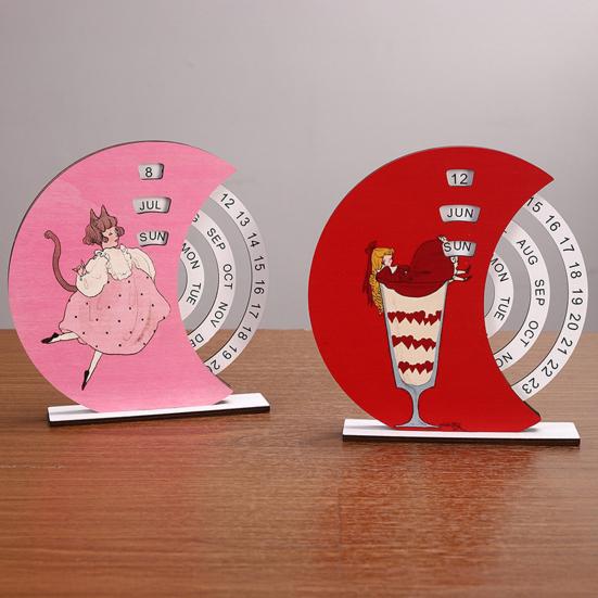 Wooden Perpetual Calendar with Rotating Blocks Desktop Office Decor Desk Organizer Cute Motivational Gift for Students Creative Home Office Accessory