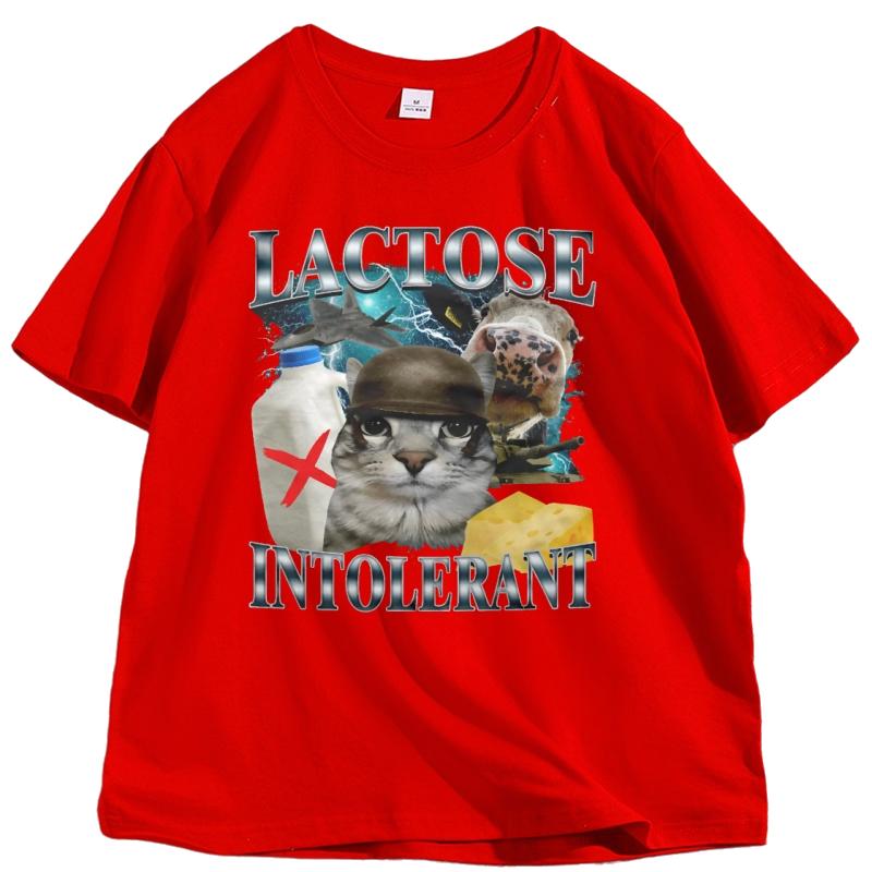 Lactose Intolerant Funny Cat Meme Tshirt Humor Silly Cats Tee Cotton Short Sleeve Round Neck Tshirt Streetwear Loose Clothes