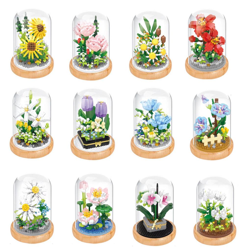 Exhibition Booth Brick Micro Diamond Block Flower Carnation Feverfew Lotus Kapok Jasmine Morning Glory Nanobrick Toys For Girls