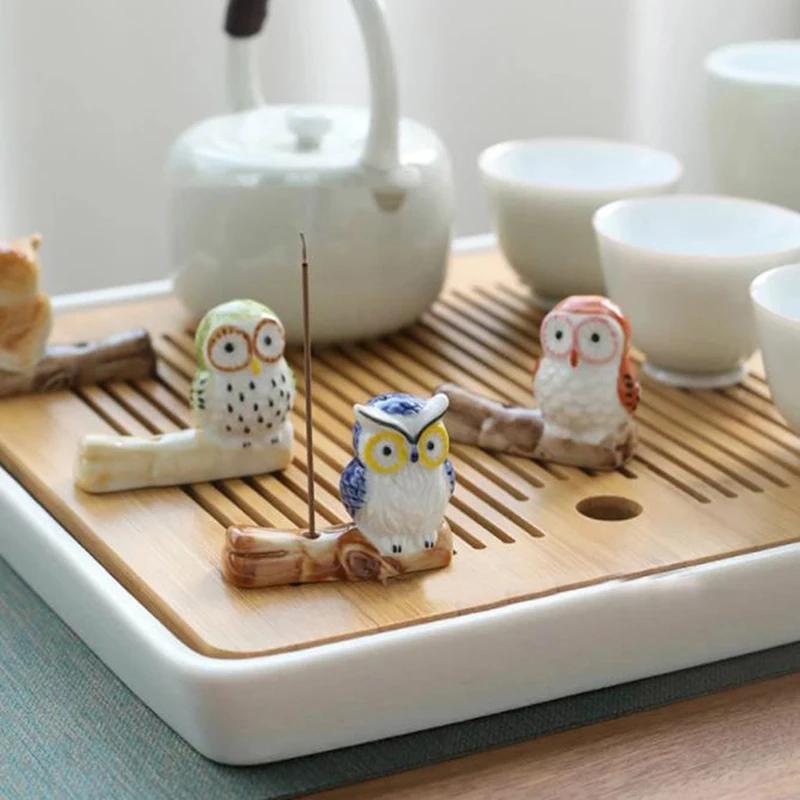 Ceramic Owl Incense Stick Rack Holder Japanese Retro Pattern Incense Base Tea Ceremony Accessories Home Decoration