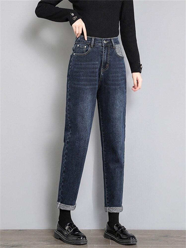 

2022 осень и зима, женские повседневные модные джинсы в стиле Харадзюку, женские свободные джинсовые брюки с высокой талией, прямые брюки в стиле ретро 32