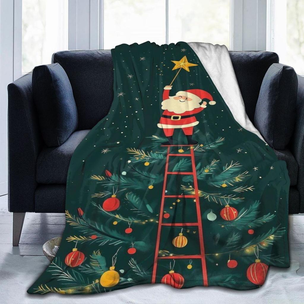 Flannel Blanket Christmas Theme Christmas Tree And Santa Claus Printed Blanket Gift Couch Bed Sofa Car Travelling Blanket