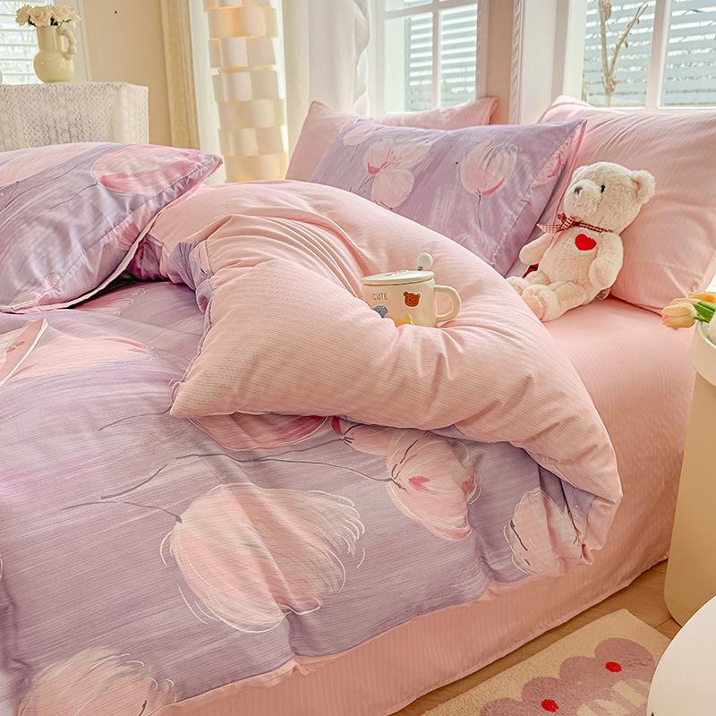 Class A maternal and infant grade, jacquard aerobic colored cotton, skin-friendly, comfortable, simple and literary 4pcs set on the bed