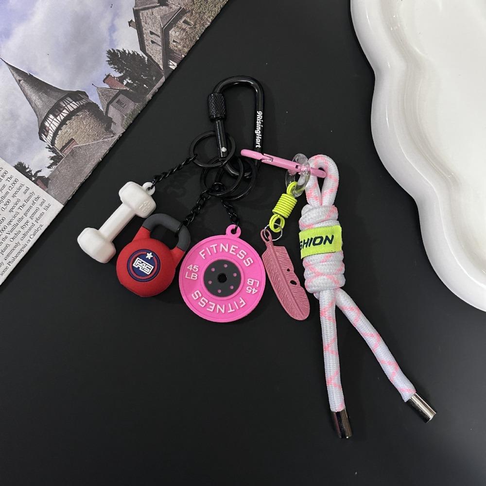 with D-shaped Buckle Fitness Series Pendant Colorful Simulation Dumbbells Keyring  Friends