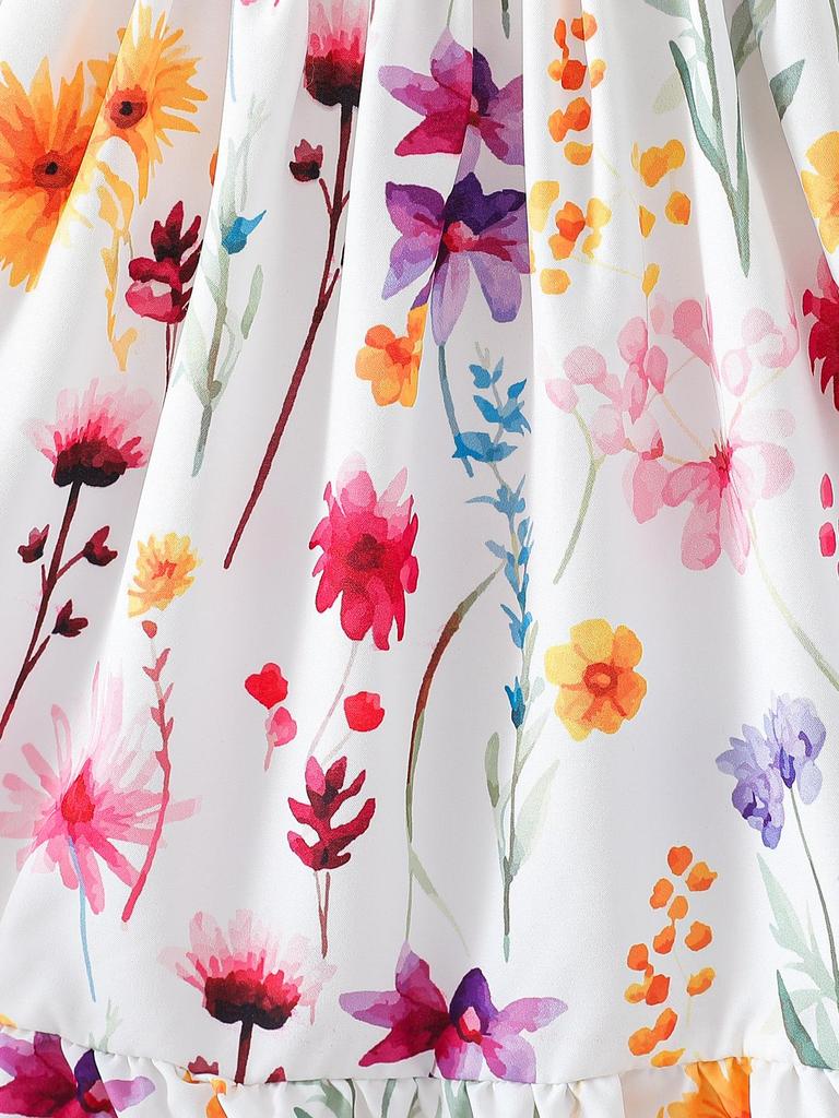 Girls' Summer Puff Sleeve Dress with Back Bow Decoration - Sweet and Trendy Hot Seller