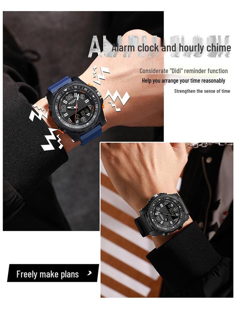 Sanda Student Sports Waterproof Luminous Dual-Display Multifunction Electronic Wristwatch