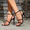 Ladies Round Head One-Word Strap Crossed Ankle Strap Stiletto Sandals Gorgeous Party Black Heels