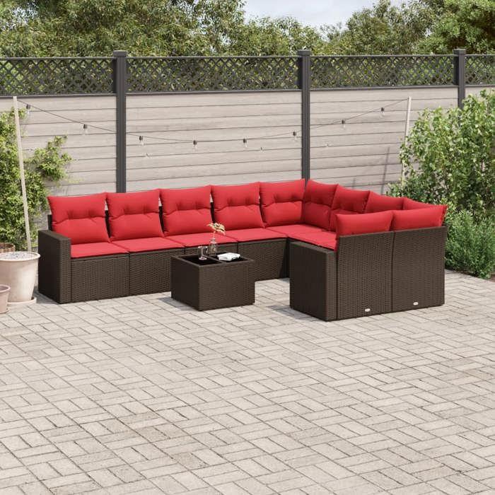 VidaXL Garden Lounge Set with Cushions 10 Pcs, Patio Sofas, Furniture Set, Outdoor Terrace Furniture, Brown 3219444