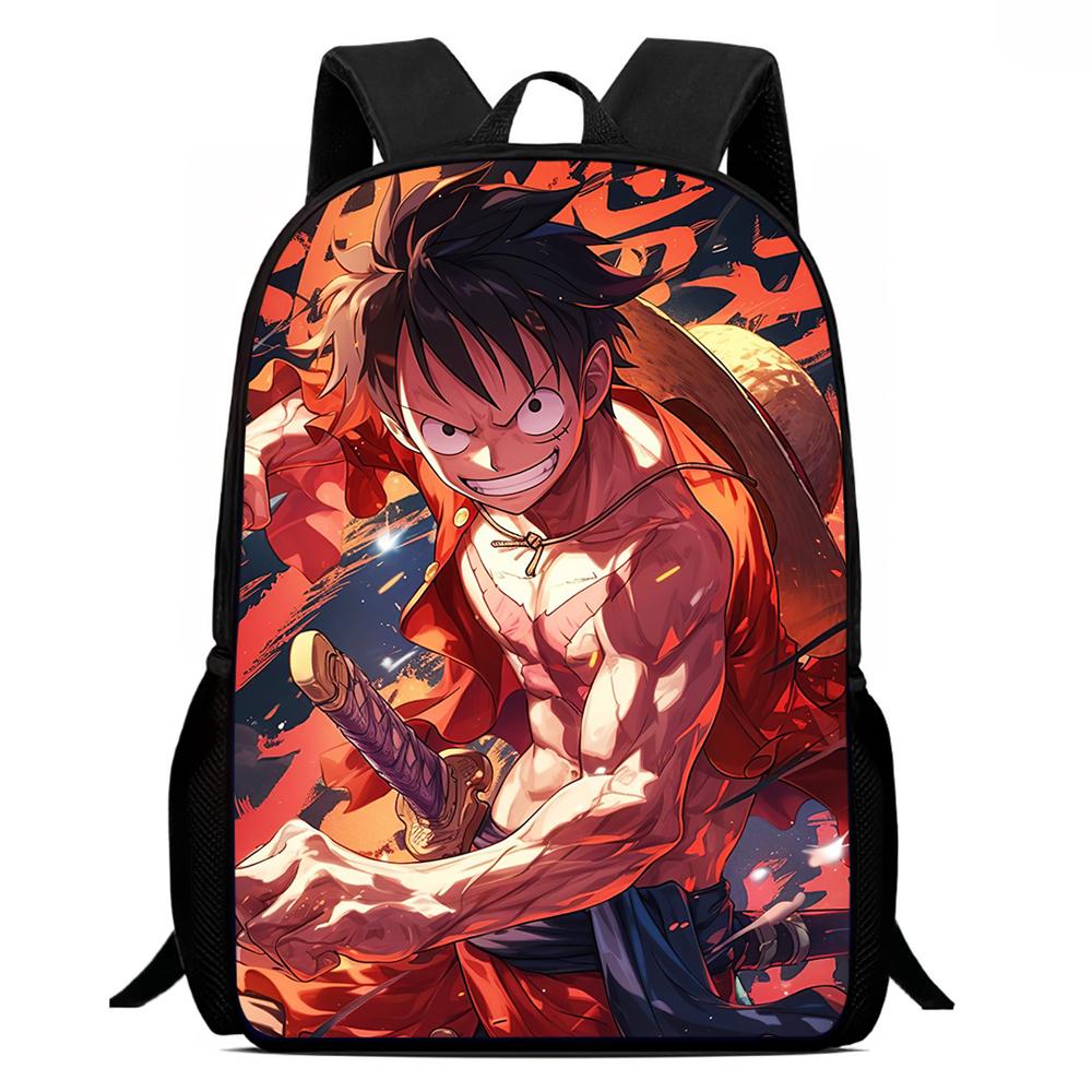 15 Inch Cartoon One Piece Mochila Backpack, Light Weight Unisex School Backpack for Boys Girls Age 6-10 Casual Travel Daypack