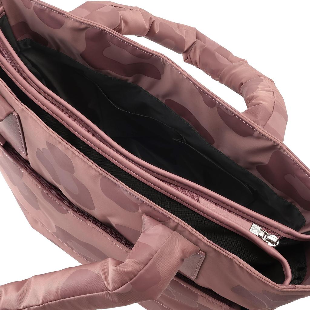 Pinky and Diane Tote Original Leopard Pattern Nylon Synthetic Leather A4 Storage Shoulder Strap Multiple Pockets Zipper Closure Lightweight Adult