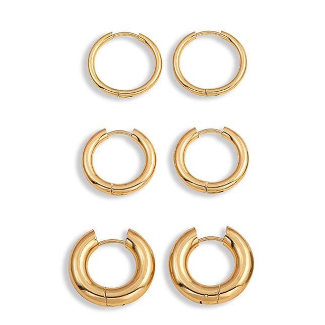 

3pair Stainless Steel Circle Earrings Set Gold Plated Thin Thick Ear Buckle Stackable Hoop Earrings Female Piercing Zircon